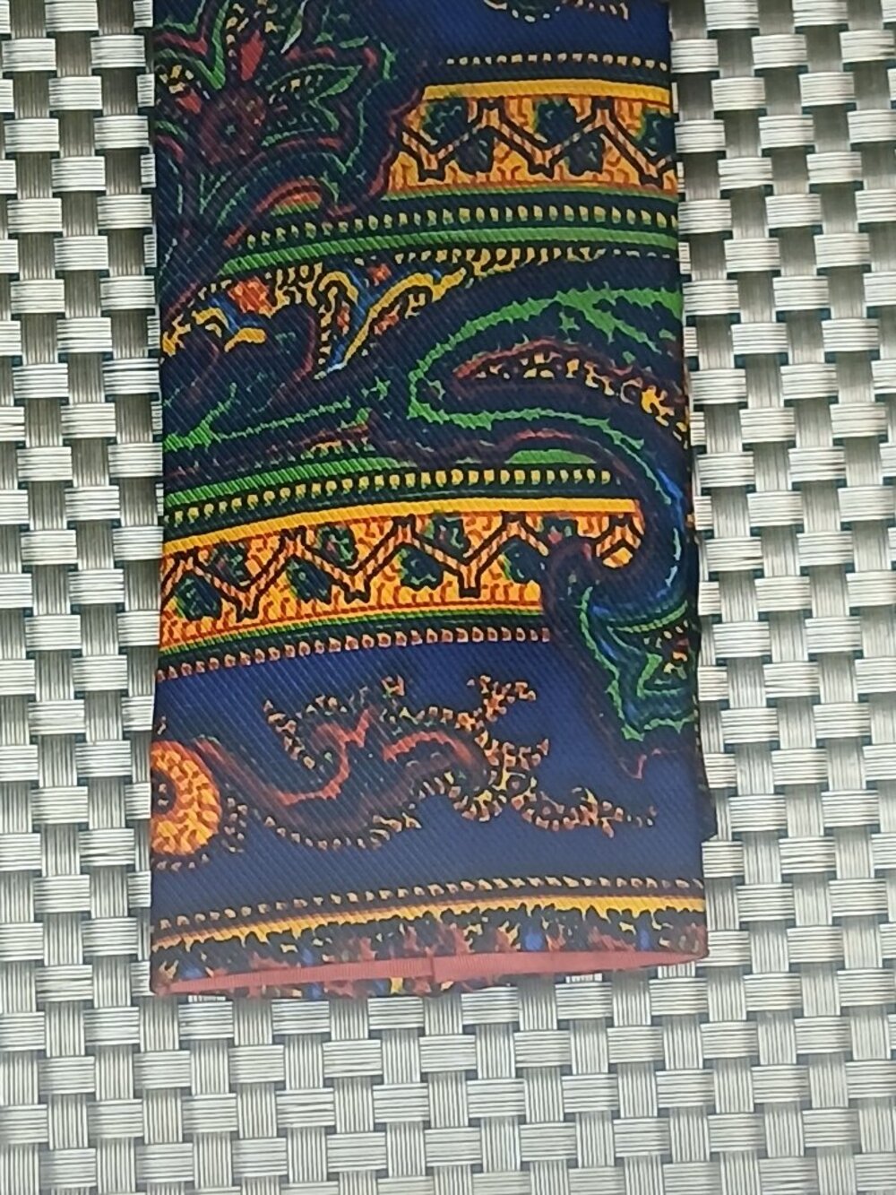 Vintage Rooster Hand Printed Paisley Design Blue Silk Square End Tie (0914)